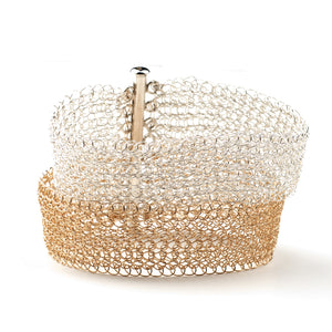 Silver and Gold Cuff, Layered Bracelet , Wire Crochet Handmade Jewelry , Wedding Jewelry , Bridesmaids Gift - Yooladesign