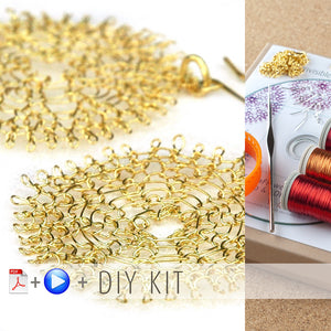 Yoola Sunflower Kit , wire crochet , DIY kit , video tutorial , pdf pattern , crochet hook , wire , ISK starter large flower , jewelry kit - Yooladesign