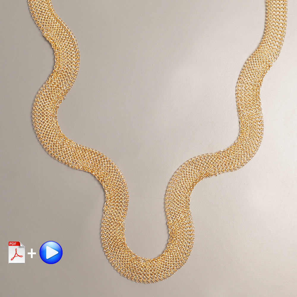 Flow necklace pattern, wire crochet PDF pattern with step by step video tutorial - yooladesign