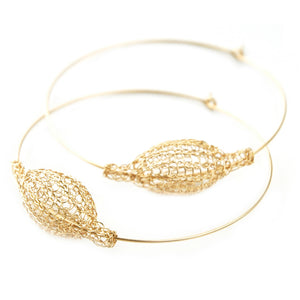 Extra Large hoop earrings gold with a Volume Bead - Yooladesign