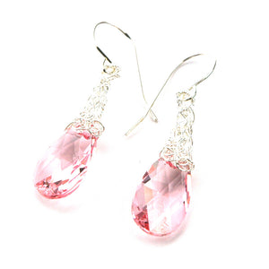 Light rose Crystal Earrings, silver dangle Swarovski earrings - Yooladesign