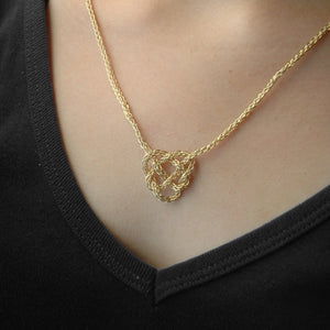 Celtic heart knot necklace , wire crochet in gold - Yooladesign