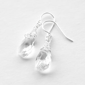 Wire Crochet earrings, drop earrings , Rose gold earrings with a clear swarovski crystal - Yooladesign