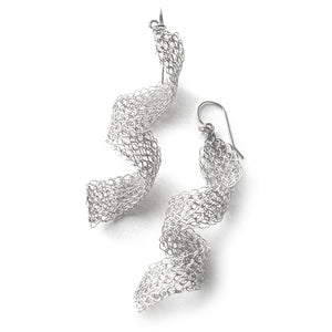 Infinity silver wire crochet earrings , long elegant knitted earrings - Yooladesign