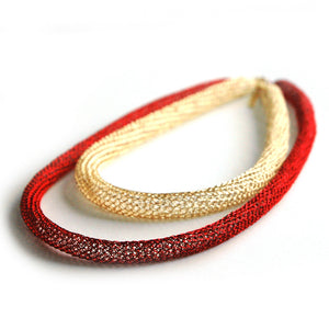 Layered necklace - Wire crochet necklace- red gold modern necklace - Yooladesign