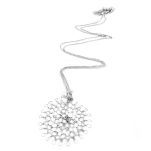Small flower pendant necklace , Wire crochet flower in silver - Yooladesign