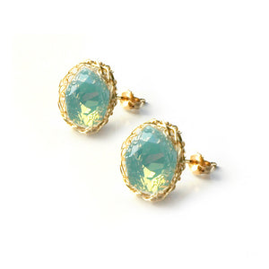 Ocean green post earrings , wire crochet gold filed mint green earrings - Yooladesign