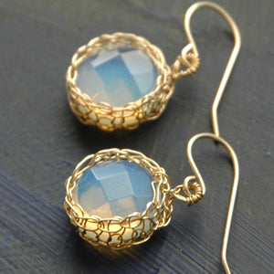 Opalite earrings - wire crochet dangle earrings in gold filled - Yooladesign