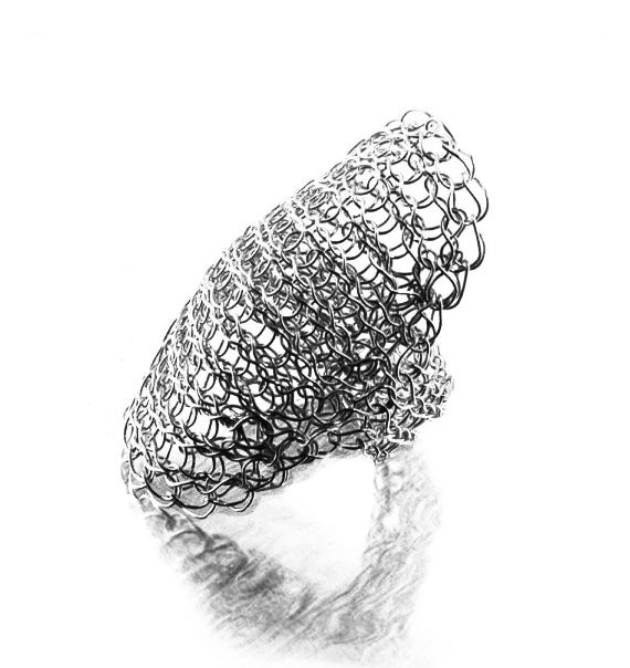 Full finger ring in oxidized  silver - Yooladesign