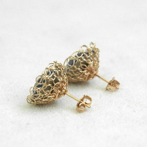 Opal white post earrings , wire crochet gold filed purple earrings - Yooladesign