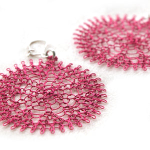 Large Rose Gold Flower Earrings , Wire Crochet Handmade Dangle Earrings - Yooladesign