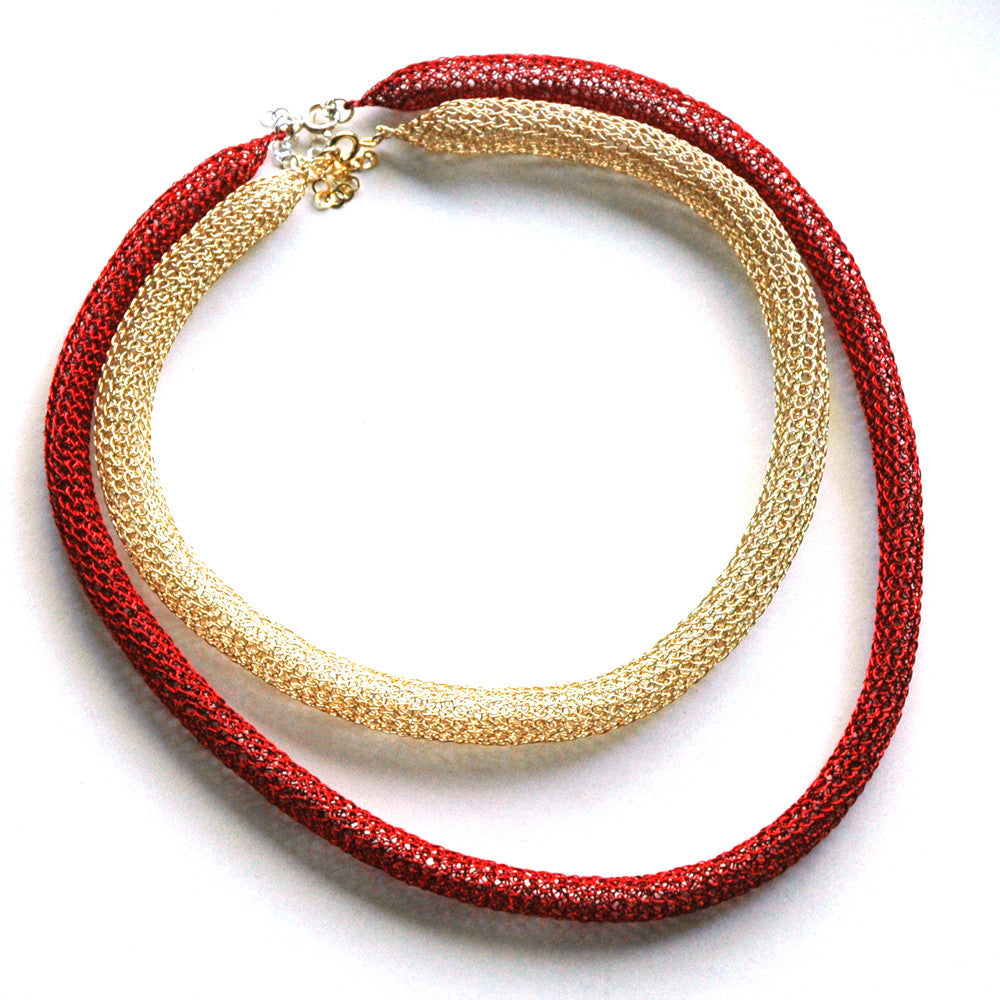Layered necklace - Wire crochet necklace- red gold modern necklace - Yooladesign
