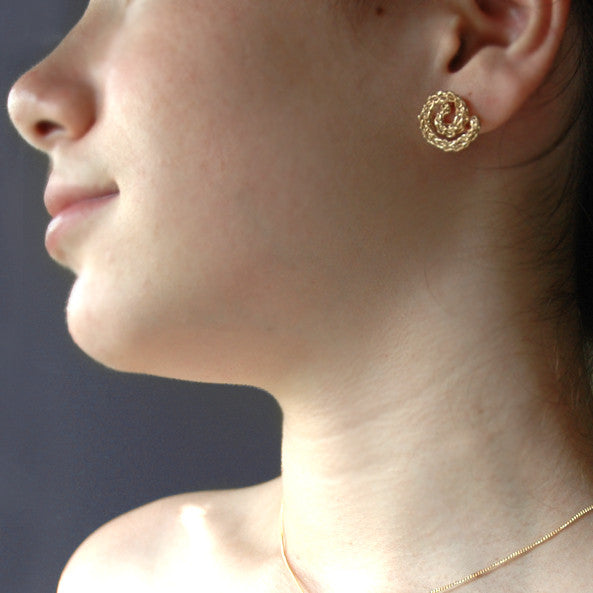 Gold Spiral Earrings , Handmade Wire Crochet Jewelry , Post Earrings , Stud Earrings , Gold Earrings - Yooladesign