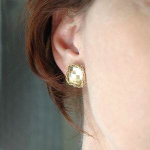 Post Earrings , pink rose geometric earrings - Yooladesign