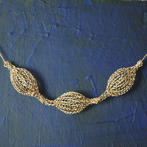 Wire crochet necklace - 3 Crocheted gold filled Bubble pod necklace , unique handmade wire crochet jewelry - Yooladesign
