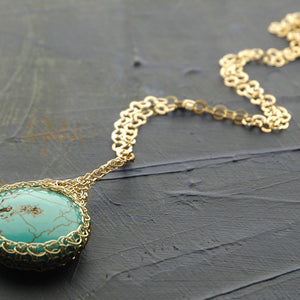 Turquoise pendant necklace wire crochet gold filled - Yooladesign
