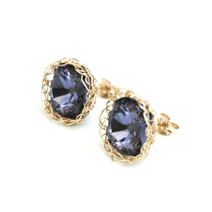 Violet post earrings , wire crochet gold filed purple earrings - Yooladesign