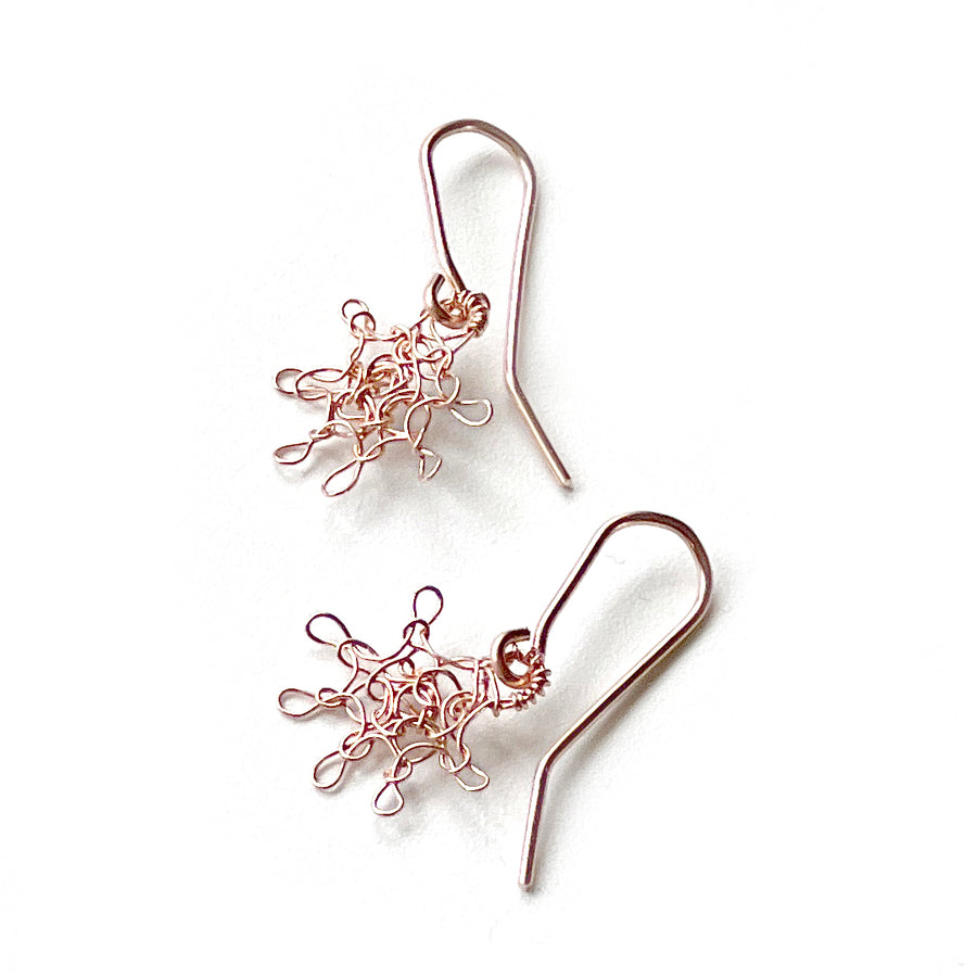Rose Gold Star Earrings , Star drop earrings , Star dangle earrings, Wire Crochet Earrings- held between fingers -YoolaDesign
