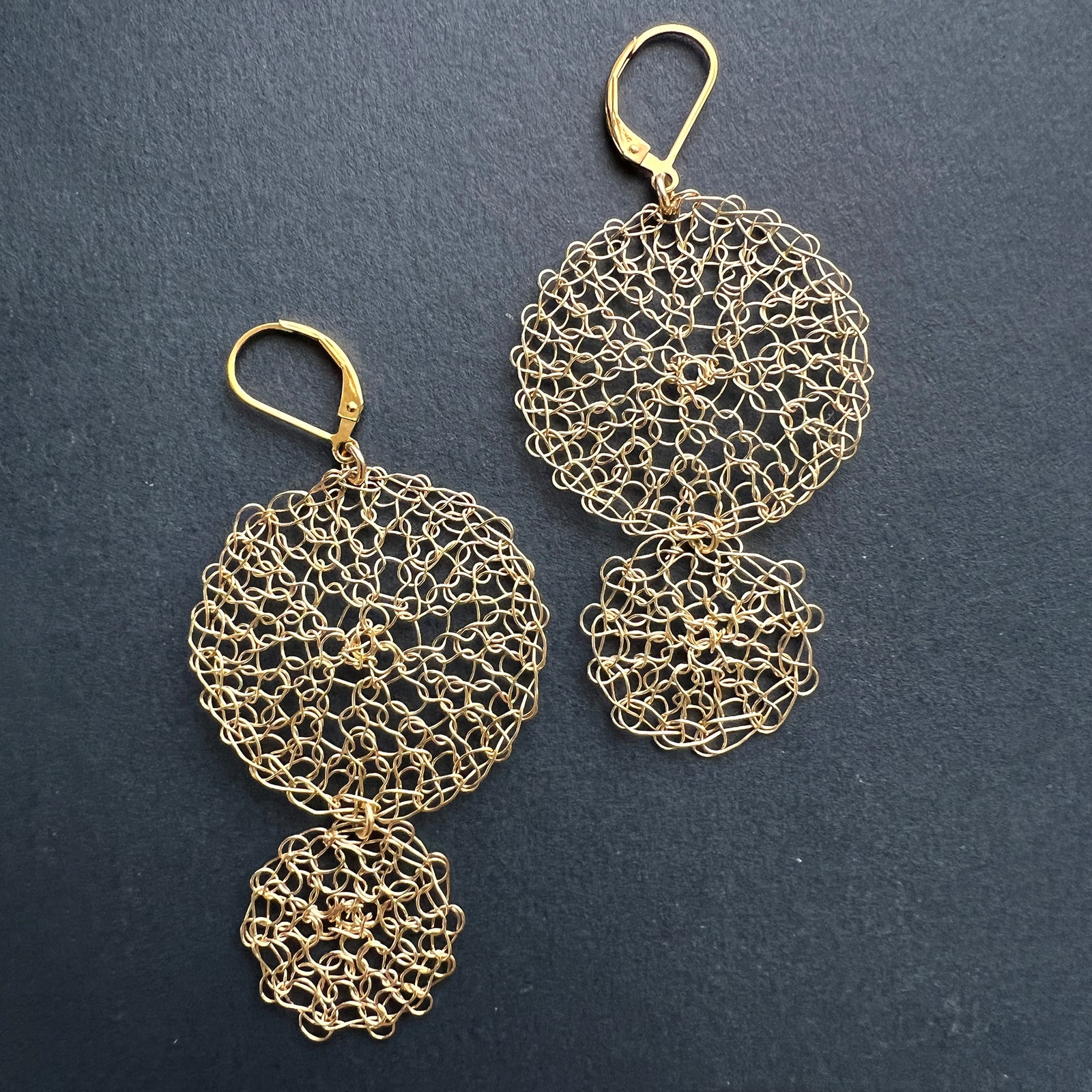 Long Dangle circle earrings, Wire Crochet Jewelry - YoolaDesign