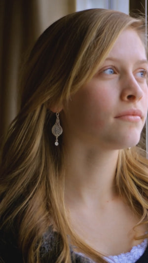 Drop shape Crochet Earring with a hanging pearl