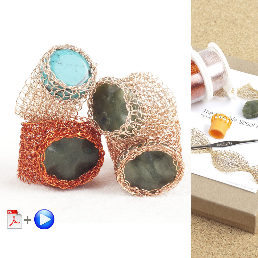 BOHO ring - Stone ring in wire crochet - DIY kit - Yooladesign