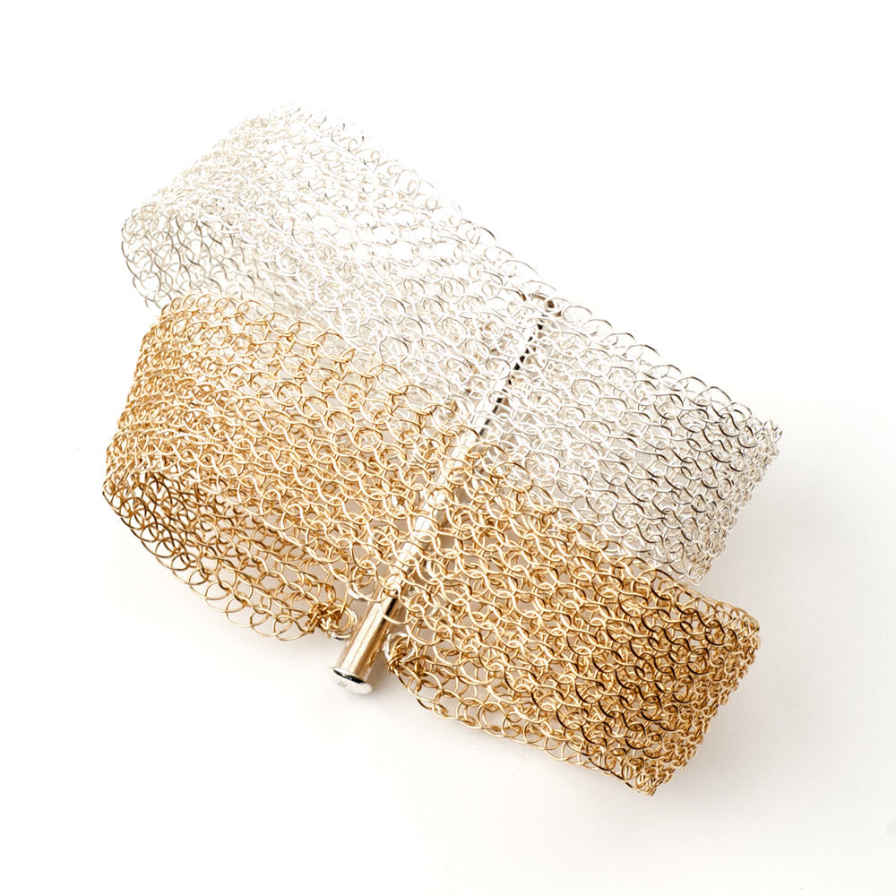 Silver and Gold Cuff, Layered Bracelet , Wire Crochet Handmade Jewelry , Wedding Jewelry , Bridesmaids Gift - Yooladesign