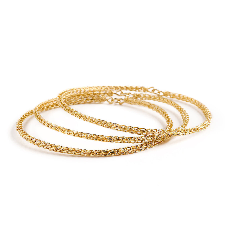 3 gold Bangle Bracelets  , wire crocheted - Yooladesign