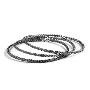 Urban Fashion, Three Oxidized Silver Bangles Bracelet , handmade wire crochet jewelry , silver trio - Yooladesign