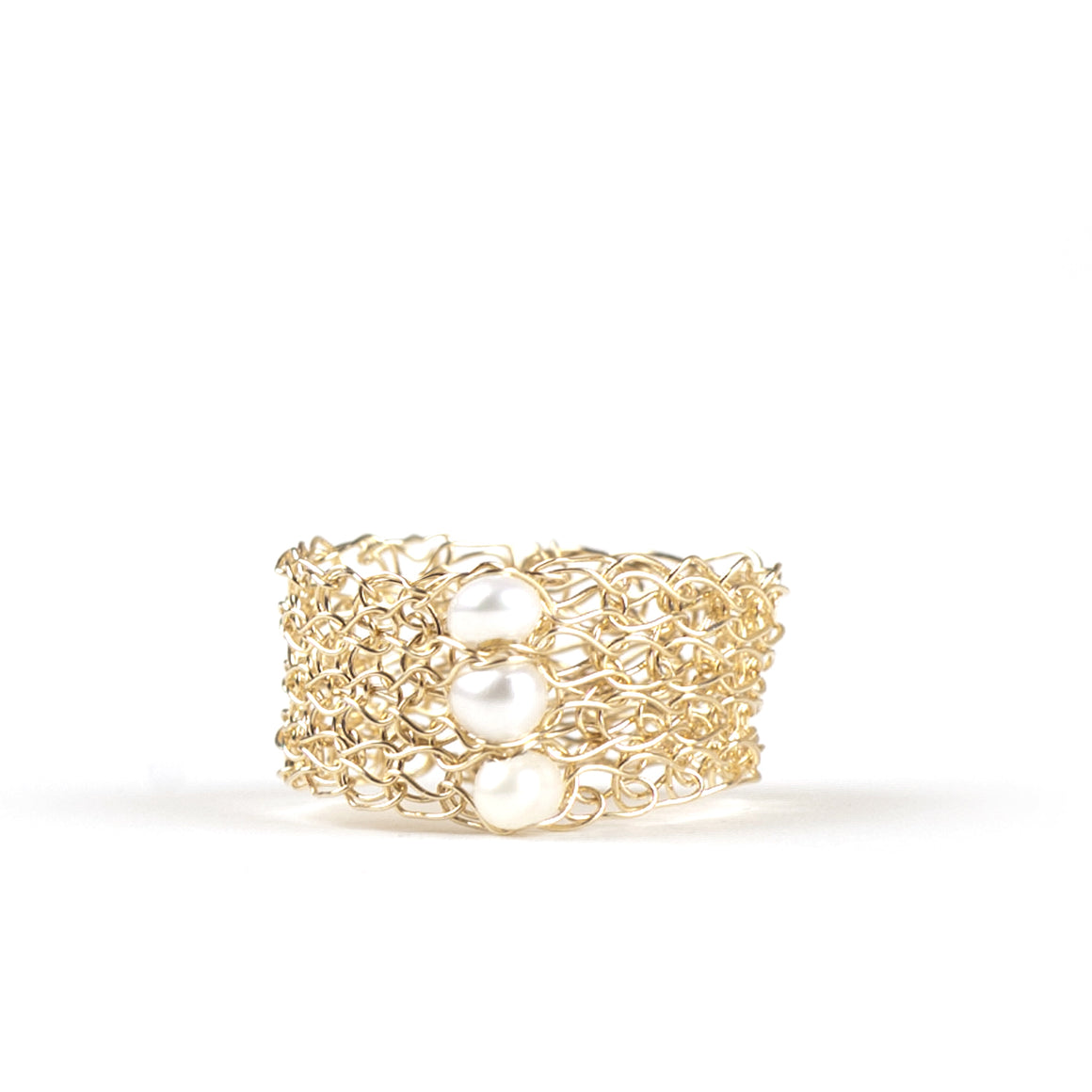 Pearl Ring design in gold , Wire Crochet pearl Jewelry - Yooladesign