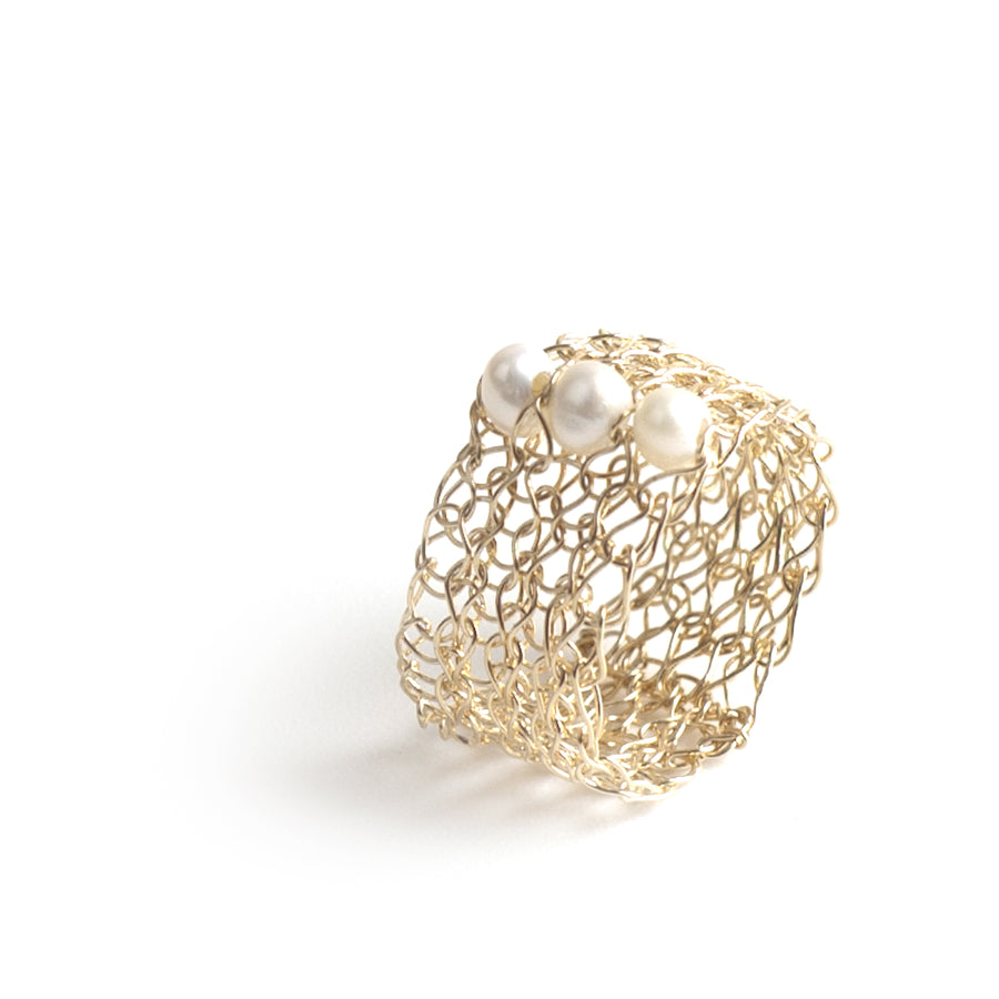 Pearl Ring design in gold , Wire Crochet pearl Jewelry - Yooladesign