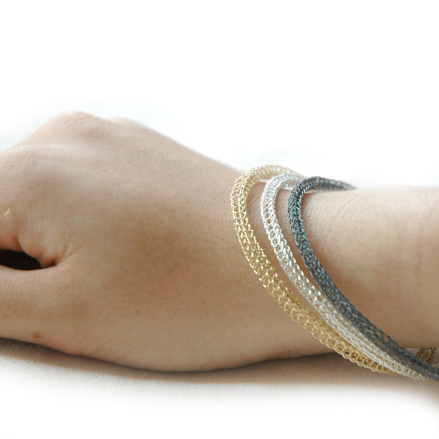 3 Bangle Bracelets combo , gold, silver and gray silver - Yooladesign