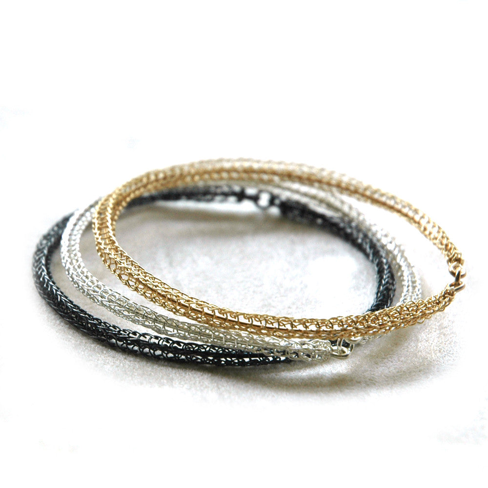 3 Bangle Bracelets combo , gold, silver and gray silver - Yooladesign