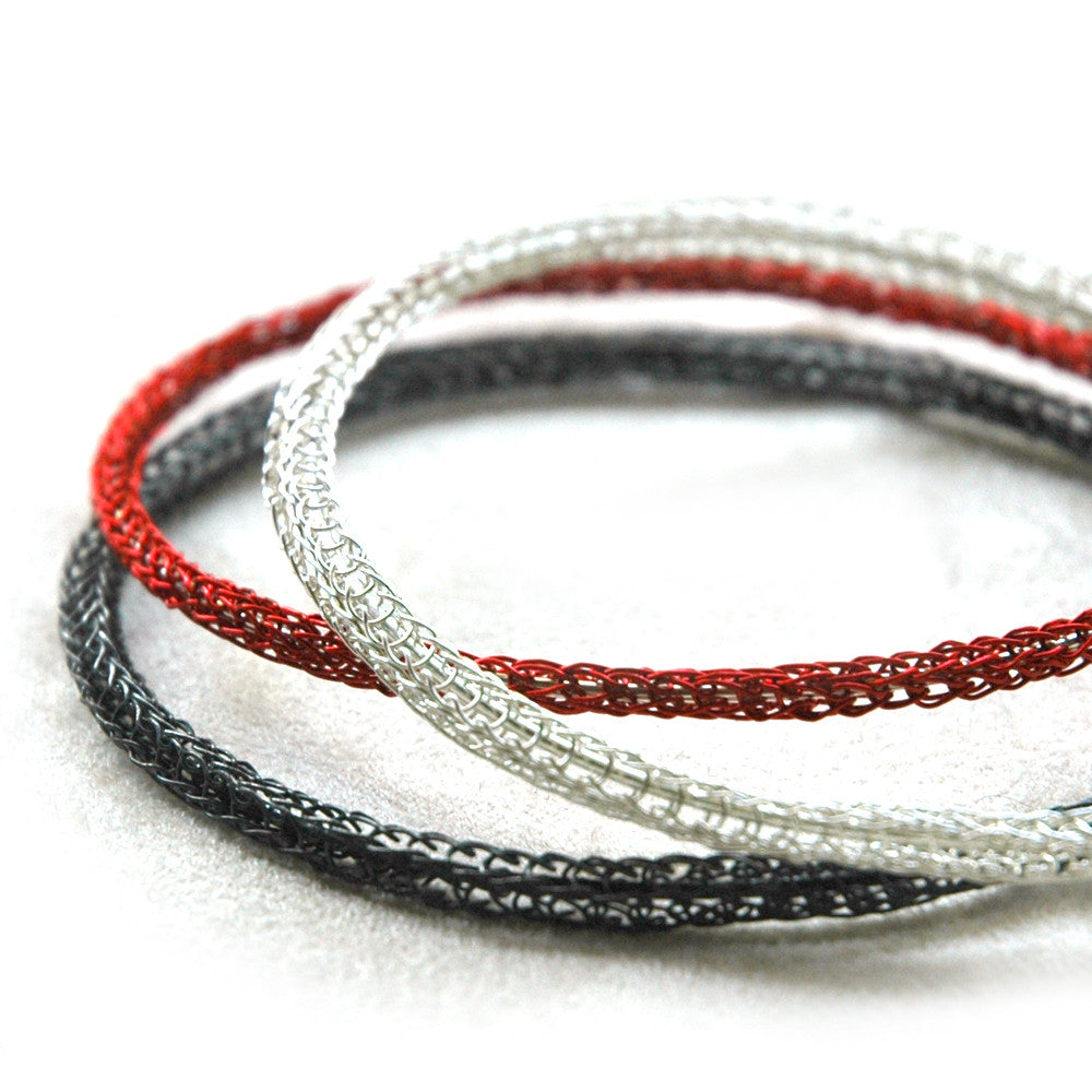 Classy Trio Bangle Bracelets combo , silver , gray silver and red - Yooladesign