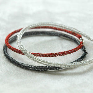 Classy Trio Bangle Bracelets combo , silver , gray silver and red - Yooladesign