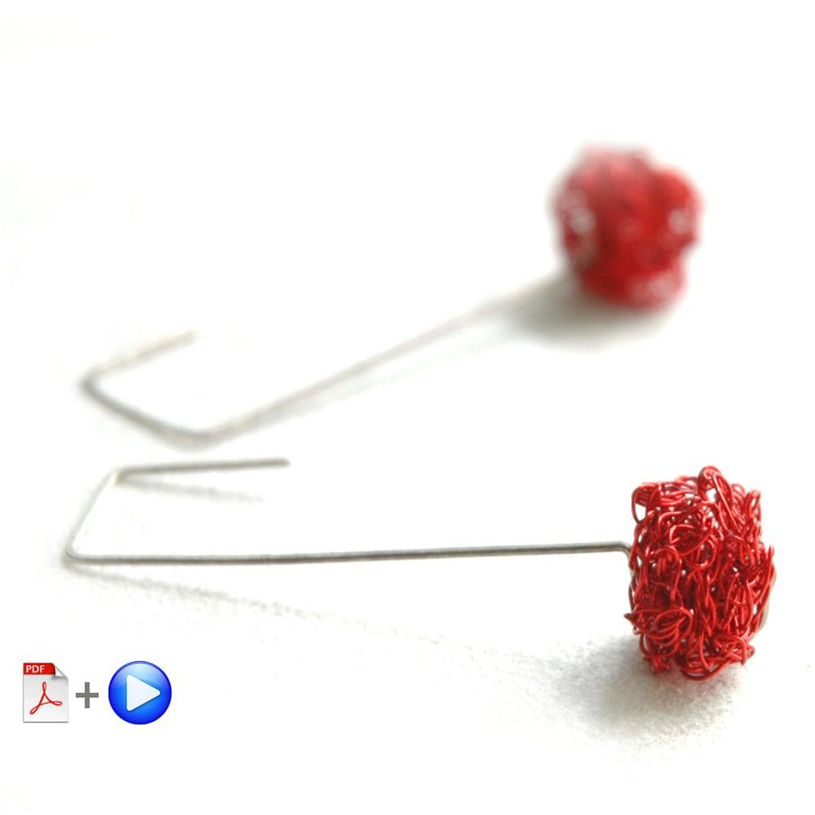 modern red wire crochet earrings pattern - Yooladesign 