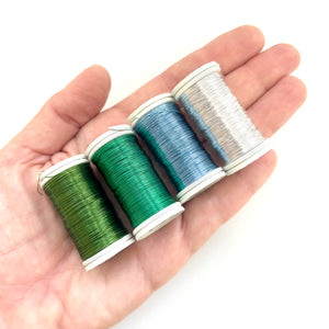 Coated copper Wires , green and blue small spools 65 feet long, jewelry making craft wire - YoolaDesign