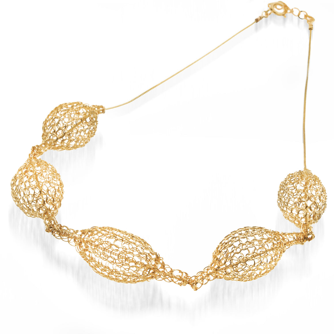 5 Crocheted gold filled organic pod necklace , unique handmade wire crochet jewelry - Yooladesign