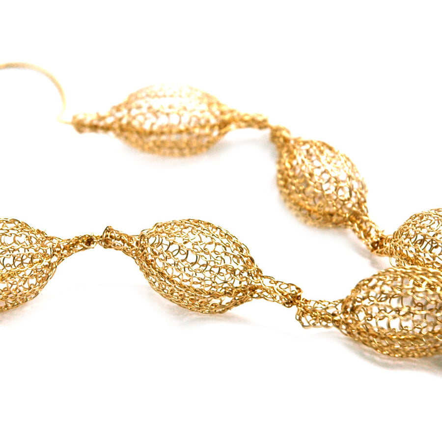 7 Crocheted gold filled organic pod necklace , unique handmade wire crochet jewelry - Yooladesign