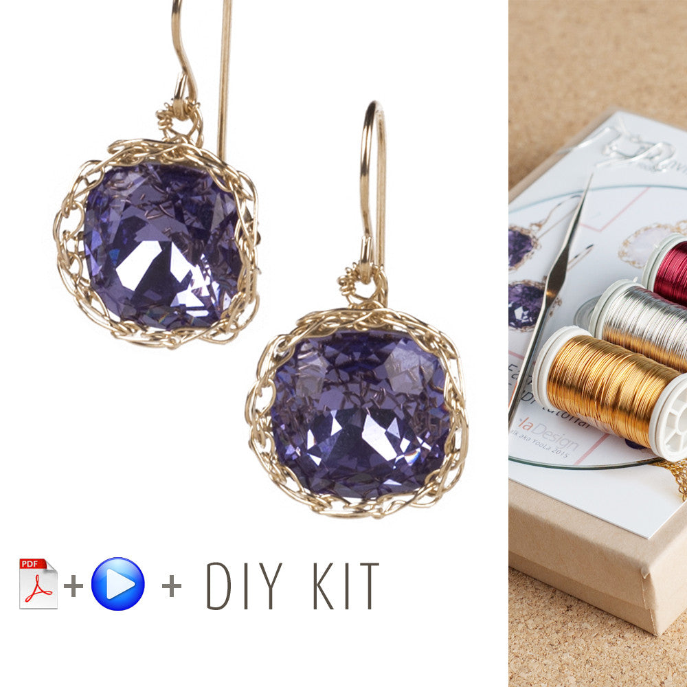 DIY Vintage Earrings Kit, DIY jewelry , Tools and Supply , ISK starter , Video Tutorial, Swarovski dangle earrings - Yooladesign