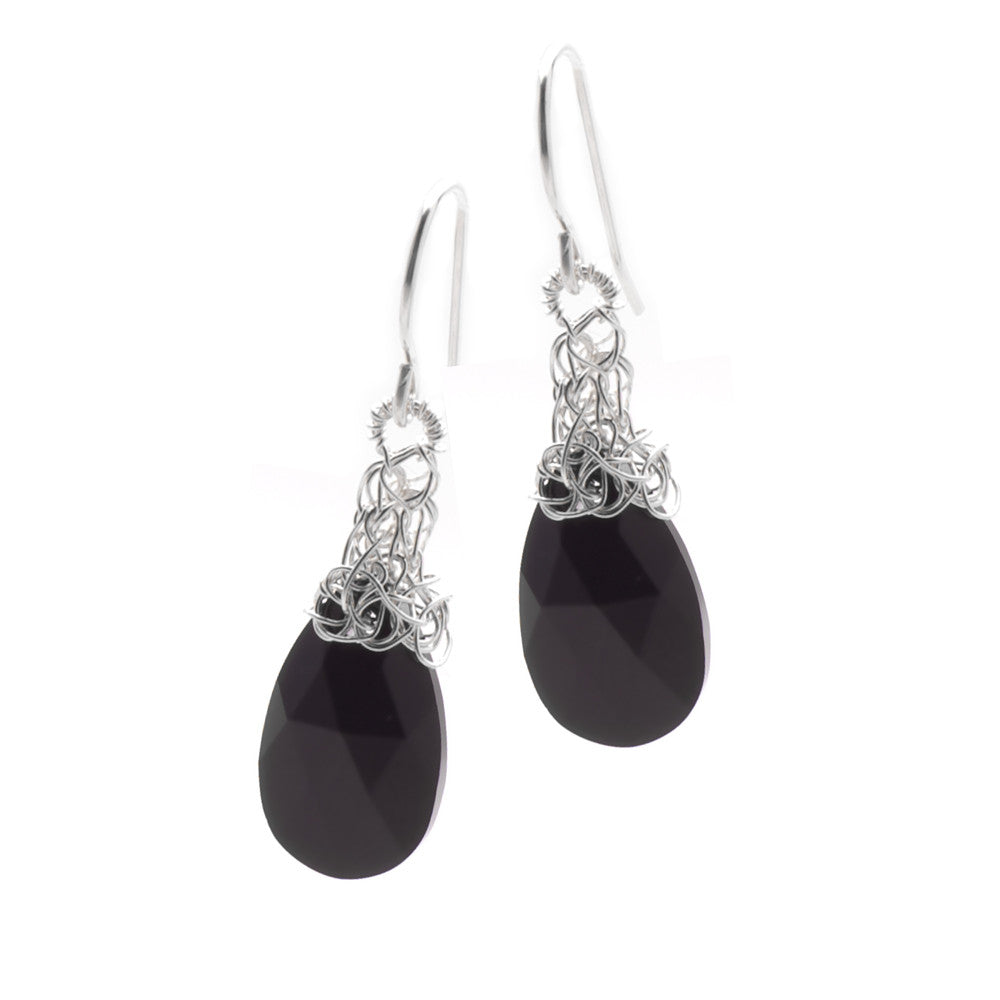 Yoola Black Onyx & Silver Crystal Earrings - Yooladesign