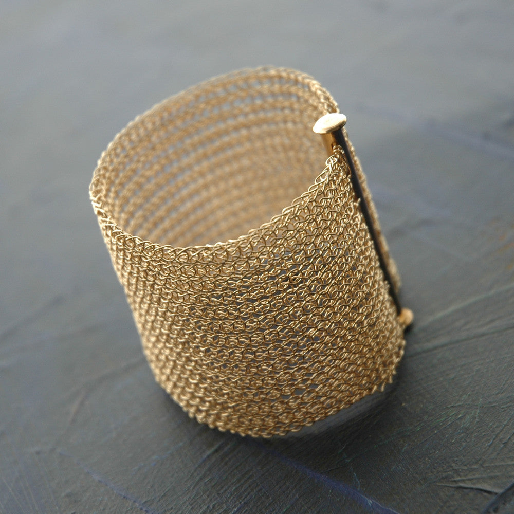 Cleopatra Cuff Bracelet , Wire Crochet Gold Filled Bracelet 6.5 / Gold