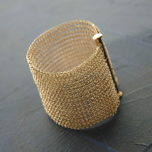 Gold Cuff Bracelet , Wide knitted Cuff , gold filled - Yooladesign