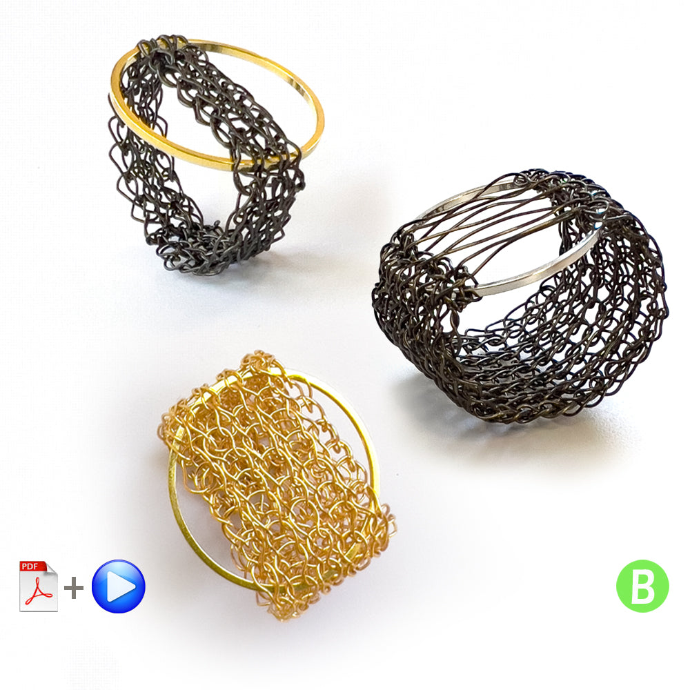 Circle Rings - Wire Crochet Ring Pattern - How to Crochet A Ring with Wire Video Upgrade / Plus Materials / Gold Colorway