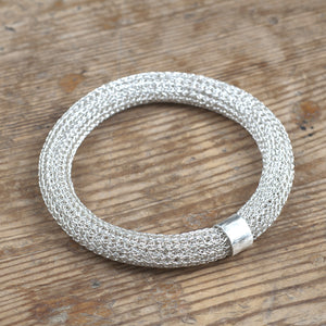 Chunky Sterling silver Bangle bracelet , Wire Crochet Bracelet - Yooladesign