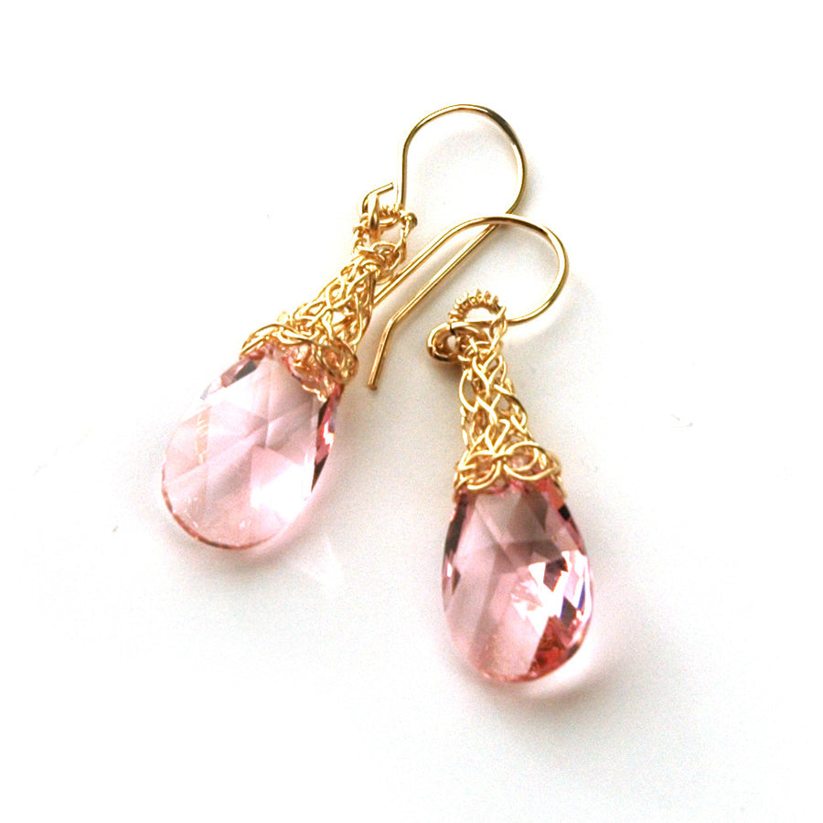 Rose Crystal Earrings, Gold Filled rose Swarovski - Yooladesign