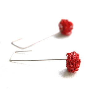 Cube RED earrings - Wire Crochet Earrings - Modern Jewelry - Geometric Earrings - Urban Fashion - Yooladesign
