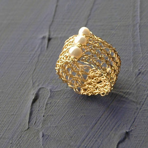 Pearl Ring design in gold , Wire Crochet pearl Jewelry - Yooladesign