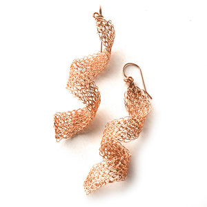 Infinity rose gold wire crochet earrings , long elegant knitted earrings - Yooladesign