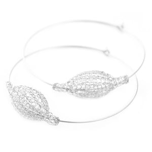 Silver Jumbo Hoop Earrings , Wire Crochet Bubble Pod - Yooladesign