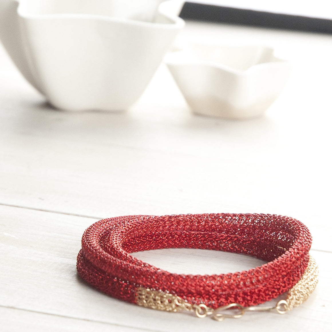 Long RED & Gold Statement Necklace - Yooladesign